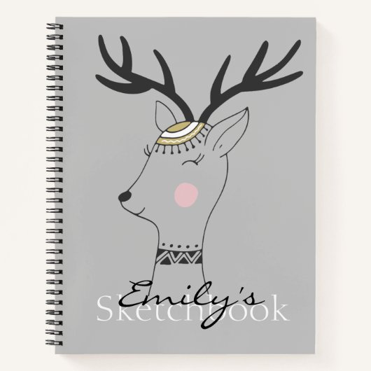 Scandinavian Deer Personalized Sketch Notitieboek (Voorkant)