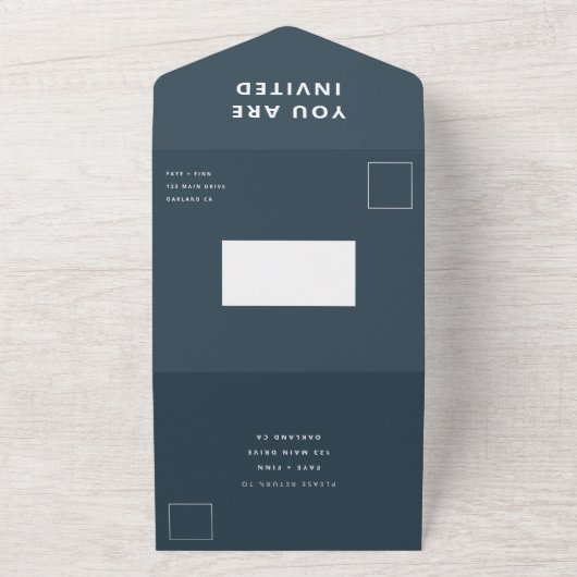 Scandinavian Dusky Blue | Minimalistisch huwelijk  All In One Uitnodiging (Buitenkant)