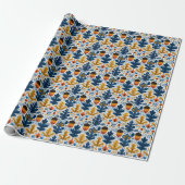  Scandinavian Fall Pattern in Navy Leaves & Orange Cadeaupapier (Uitgerold)