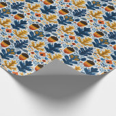  Scandinavian Fall Pattern in Navy Leaves & Orange Cadeaupapier (Hoek)