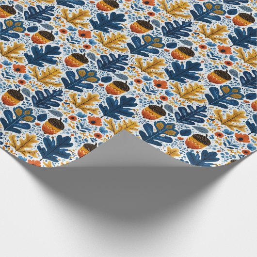 Scandinavian Fall Pattern in Navy Leaves & Orange Cadeaupapier (Hoek)