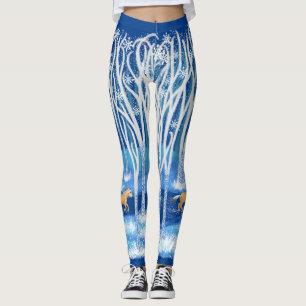 Scandinavian Fjord Winter Forest Dala Horse Leggings