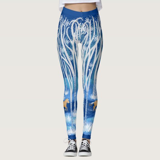 Scandinavian Fjord Winter Forest Dala Horse Leggings (Voorkant)