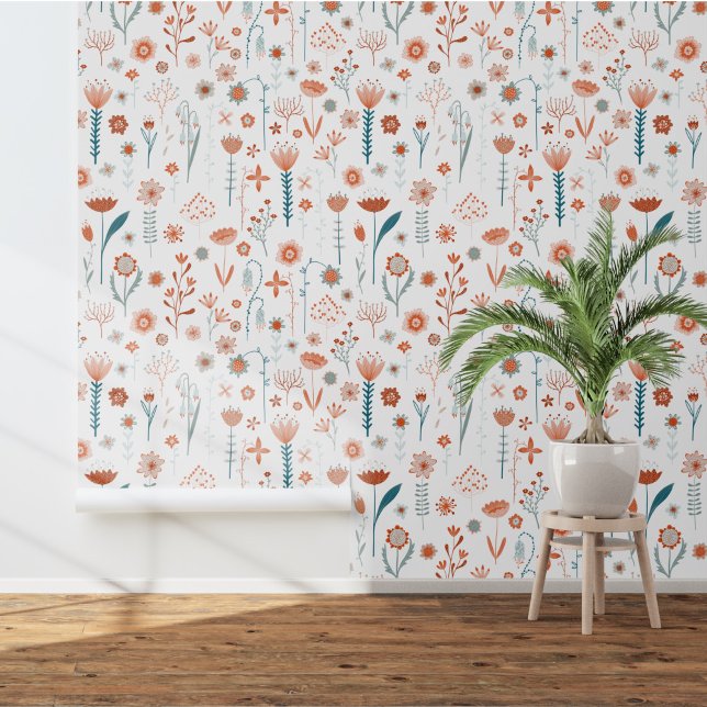 Scandinavian Floral Behang (Scandinavian flower art wallpaper)