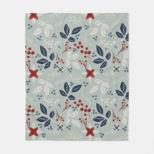 Scandinavian Floral Folk Art naadloze patroonplaat Fleece Deken (Voorkant)