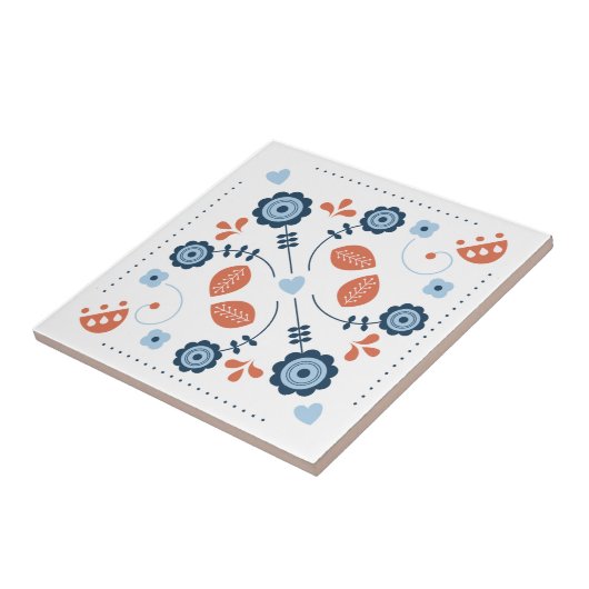Scandinavian Floral Folk Pattern Design Tegeltje (Zijkant)