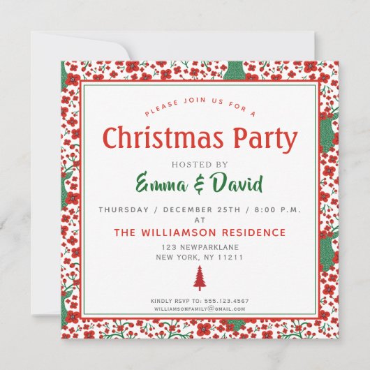 Scandinavian Floral Folkart Pattern Kerstmis Kaart (Voorkant)