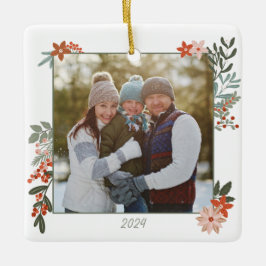 Scandinavian Floral Holiday Photo Keramisch Ornament