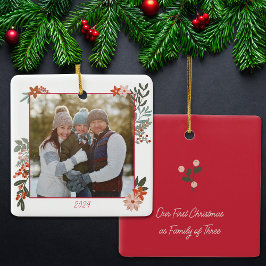 Scandinavian Floral Holiday Photo Keramisch Ornament