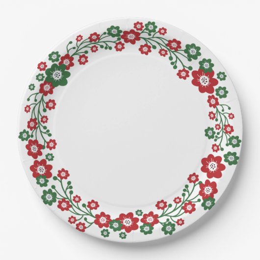 Scandinavian Floral Kerstmis Wreath Papieren Bordje (Voorkant)