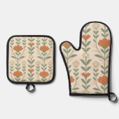 Scandinavian Floral Oven Mitt & Pot Holder Set (Voorkant)