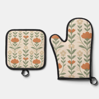 Scandinavian Floral Oven Mitt & Pot Holder Set