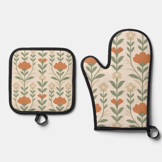 Scandinavian Floral Oven Mitt & Pot Holder Set (Voorkant)
