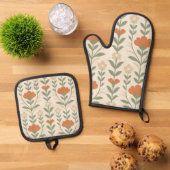 Scandinavian Floral Oven Mitt & Pot Holder Set (Top down)