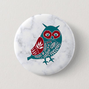 Scandinavian Floral Owl  Noordse Bird Ronde Button 5,7 Cm