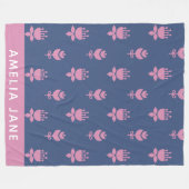 Scandinavian Floral Pattern Blue Pink Monogrammed Fleece Deken (Voorkant (Horizontaal))