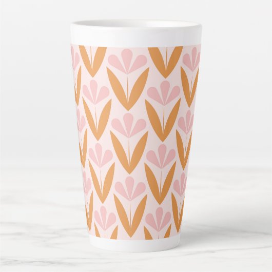 Scandinavian floral pattern, retro style, mid cent latte mok (Voorkant)