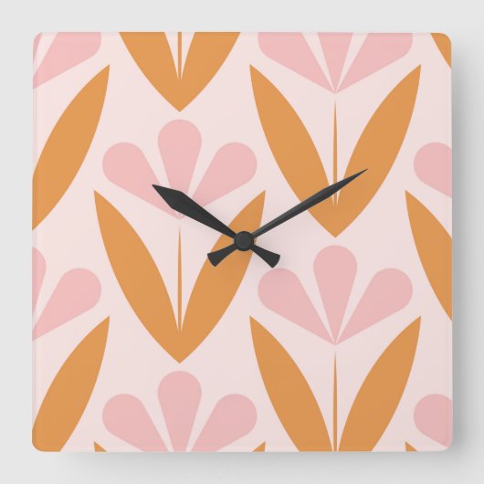 Scandinavian floral pattern, retro style, mid cent vierkante klok (Voorkant)