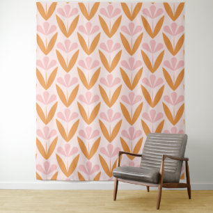 Scandinavian floral pattern, retro style, mid cent wandkleed