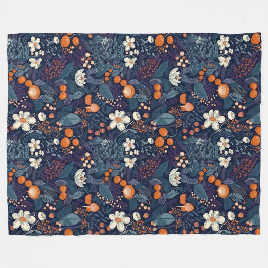 Scandinavian Floral Print Fleece Deken (Voorkant (Horizontaal))