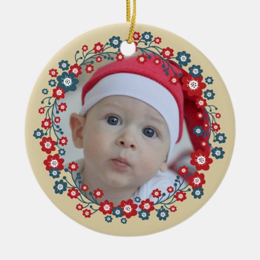 Scandinavian Floral Wreath Custom Photo Keramisch Ornament (Voorkant)