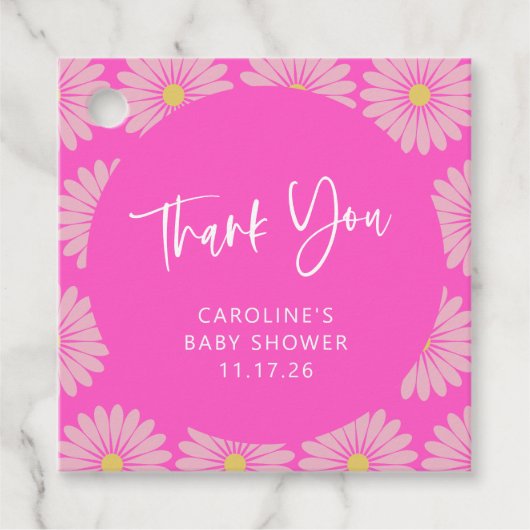 Scandinavian Flower Pink Baby shower Dank u Bedankjes Labels (Voorkant)