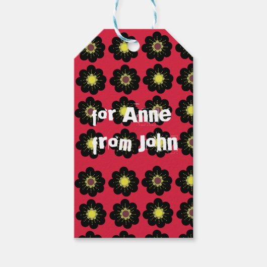 Scandinavian Flowers Black Red Cadeaulabel (Voorkant)
