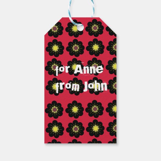 Scandinavian Flowers Black Red Cadeaulabel (Achterkant)
