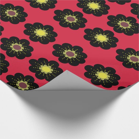 Scandinavian Flowers Black Red Cadeaupapier (Hoek)