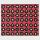 Scandinavian Flowers Black Red Cadeaupapier (Vlak)