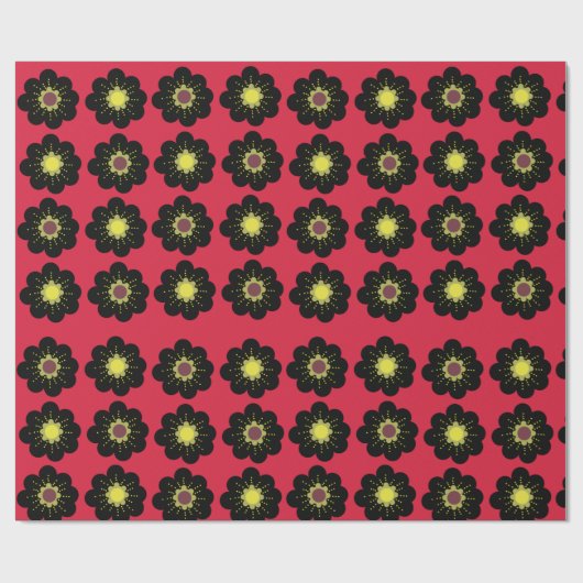 Scandinavian Flowers Black Red Cadeaupapier (Vlak)