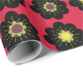 Scandinavian Flowers Black Red Cadeaupapier (Rol Hoek)
