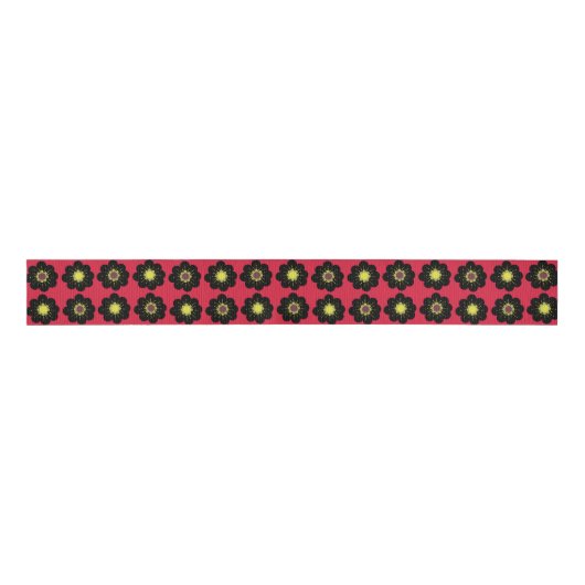 Scandinavian Flowers Black Red Grosgrain Lint (Voorkant)