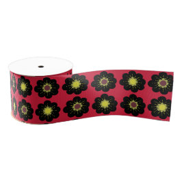Scandinavian Flowers Black Red Grosgrain Lint