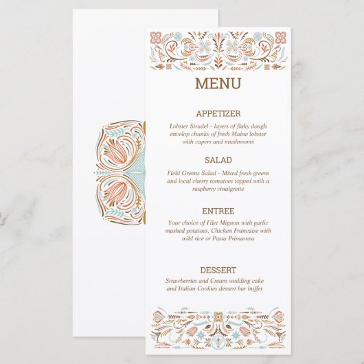 Scandinavian Folk Art Autumn Colors Wedding Menu (Voorkant / Achterkant)