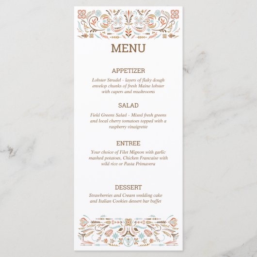 Scandinavian Folk Art Autumn Colors Wedding Menu (Voorkant)
