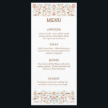 Scandinavian Folk Art Autumn Colors Wedding Menu<br><div class="desc">Kenmerkt Scandinavische illustraties van folkletsstijl in herfstkleuren van bruin,  lichtbruin,  oranje en licht water. Deze elegante trouwmenu's hebben een warme en uitnodigende look die perfect is voor de feestdagen in de herfst en de herfst. Deze platte menukaarten zijn klaar om met uw eigen tekst te worden aangepast.</div>