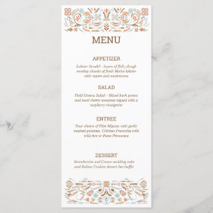 Scandinavian Folk Art Autumn Colors Wedding Menu