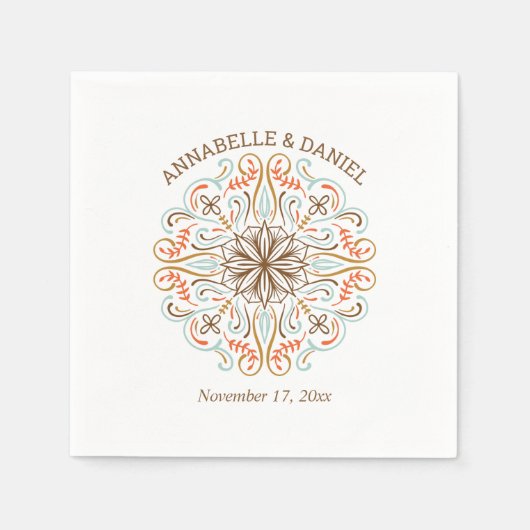 Scandinavian Folk Art Autumn Colors Wedding Servet (Voorkant)