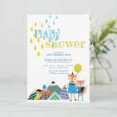 Scandinavian Folk Art Baby shower nodigt foxes uit Kaart (Staand voorkant)