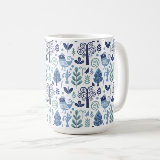 Scandinavian Folk Art Bird and Botanical Pattern M Koffiemok (Voorkant rechts)