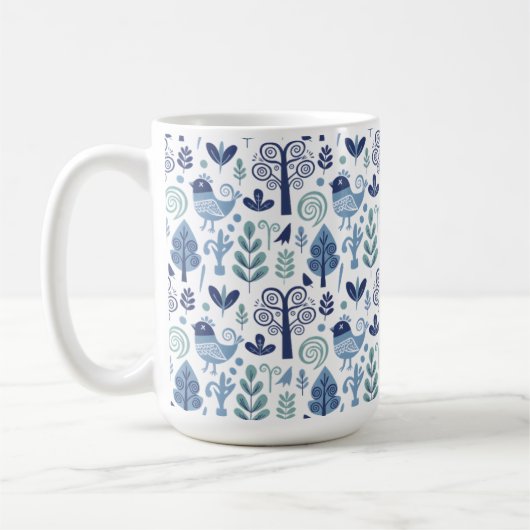Scandinavian Folk Art Bird and Botanical Pattern M Koffiemok (Links)