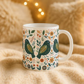 Scandinavian Folk Art Birds and Floral Pattern Mug Koffiemok