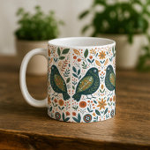 Scandinavian Folk Art Birds and Floral Pattern Mug Koffiemok