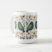 Scandinavian Folk Art Birds and Floral Pattern Mug Koffiemok (Voorkant links)