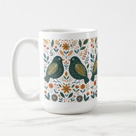 Scandinavian Folk Art Birds and Floral Pattern Mug Koffiemok