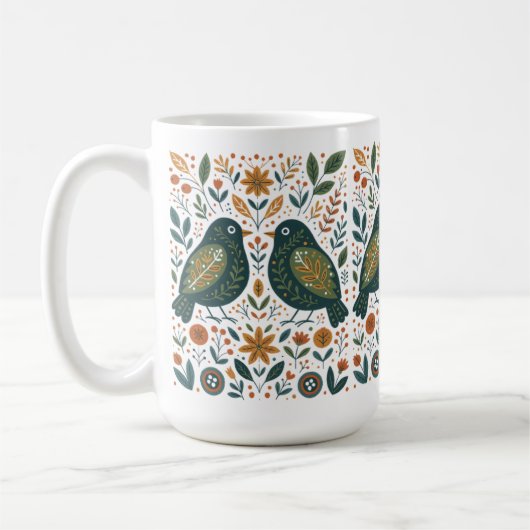 Scandinavian Folk Art Birds and Floral Pattern Mug Koffiemok (Links)