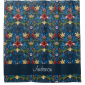 Scandinavian Folk Art Blue Floral Pattern Douchegordijn (Voorkant)