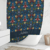 Scandinavian Folk Art Blue Floral Pattern Douchegordijn