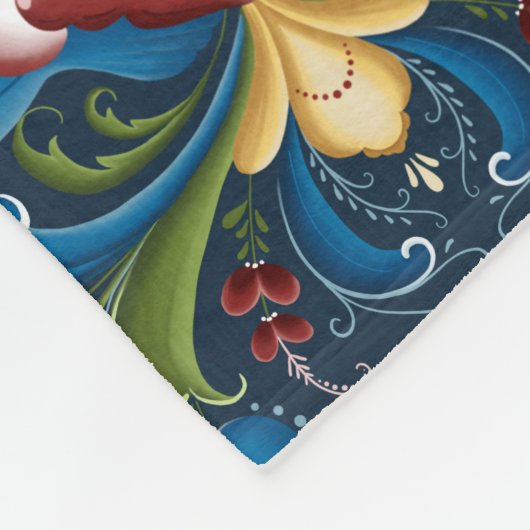 Scandinavian Folk Art Blue Floral Pattern Fleece Deken (Hoek)